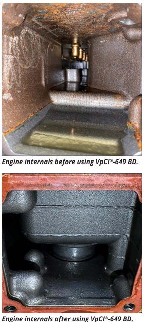 Interior del motor antes de usar VpCI-649 BD, con corrosión visible